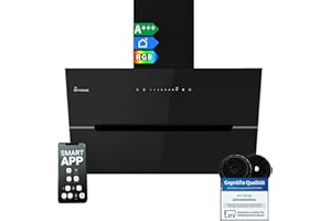 KKT KOLBE Dunstabzugshaube 80 cm | 782 cbm/h Umluft Abluft | Kopffrei | Wandhaube | Schwarz Glas | Smart WiFi App WLAN | RGBW-LED-Beleuchtung | ECCO8005SM