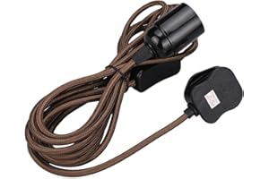 Wowsale Pendant Light Ceiling Lighting Fitting, E27 Lamp Holder Suspended Pendant Light Fitting Kit, 2 Core Gold Fabric Cable Plug with On/Off Switch- UK Plug (Coffee, 4m)