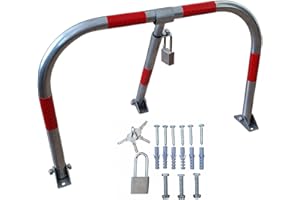 FERRETELIX® Cepo de Parking zincado/Valla Guardaplazas | Bloqueo Manual de Alta Resistencia incluye tornilleria y candado de seguridad