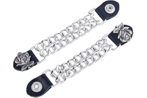 SUPERFINDINGS 2PCS Rallonges de Gilet de Moto Extension de Gilet de Moto en Alliage avec Gravure Rose 7inches/17.8cm Rallonge de Gilet Noir Double Chaîne Rallonge de Gilet en Faux Cuir