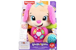 Fisher-Price Zabawka edukacyjna dla niemowląt Śmiech i ucz się inteligentne sceny siostra różowy muzyczny plusz z inteligentnymi scenami dla niemowląt w wieku od 6 miesięcy, wersja wielojęzyczna