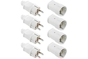 M EGA MEGACUBE Schutzkontakt-Stecker & Schutzkontakt-Gummikupplung, ohne Kabel, nd langlebig Kann für 0.5-2.5cm² Kabel, 230V 16A, IP20 Schutzklasse spritzwassergeschützt und langlebig, 4 + 4 Stück