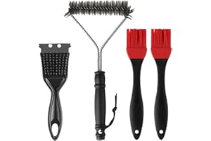 XUJINSONGG 4 Pcs BBQ Cleaning Wire Brush Set: 1 Three-Sided BBQ Grill Brush & 1 BBQ Scraper & 2 Silicone Brush, 4 in 1 Soft Wire BBQ Cleaner Brush, BBQ Oven Cleaner for Gas Charcoal Grill Barbecue Accessories