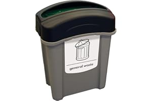 Glasdon Eco Nexus 60 General Waste Bin (Grey, Black Lid, White Sticker) – Compact 60-litre General Waste Container – Plastic Office Waste Bin with Choice of Lid Options (Open Top)