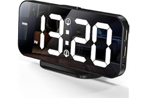EDUP LOVE Digital Alarm Clocks, LED Mirror Electronic Clock, Snooze Mode, 12/24H, Auto Adjust Brightness, Modern Desk & Wall Clocks for Bedroom Living Room Office - Black