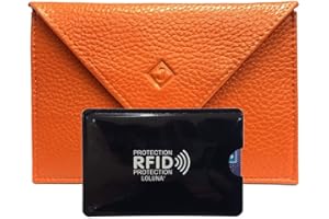 LOLUNA® Pochette Format enveloppe pour Papier Voiture + étui Carte RFID, Carte Grise, permis Conduire Tout en Cuir Plusieurs Couleur Homme et Femme - Orange
