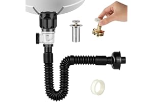 HOTUT Zestaw odpływowy do zlewu łazienkowego, złącze rurowe, zestaw syfonów na ścieki, elastyczna rura odpływowa, odporna na zapachy, wysuwany 42-93,5 cm, elastyczny odpływ, do umywalki, zlewu