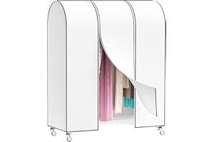 Syeeiex 4ft Clothes Rail Cover With Strong Zipped 127cm Dustproof Clothes Rack Cover Protective Zip Over Cover for Garment Hanging Coat Rail, White
