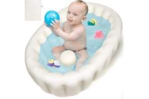 MACALLEN Baby Badewanne für Neugeborene Dusche, Tragbar Faltbar Kinder Aufblasbare Badewanne, Rutschfeste, Bequeme und Weiche Babybadewanne für Jungen und Mädchen im Alter von 0 bis 12 Monaten, Cremefarben