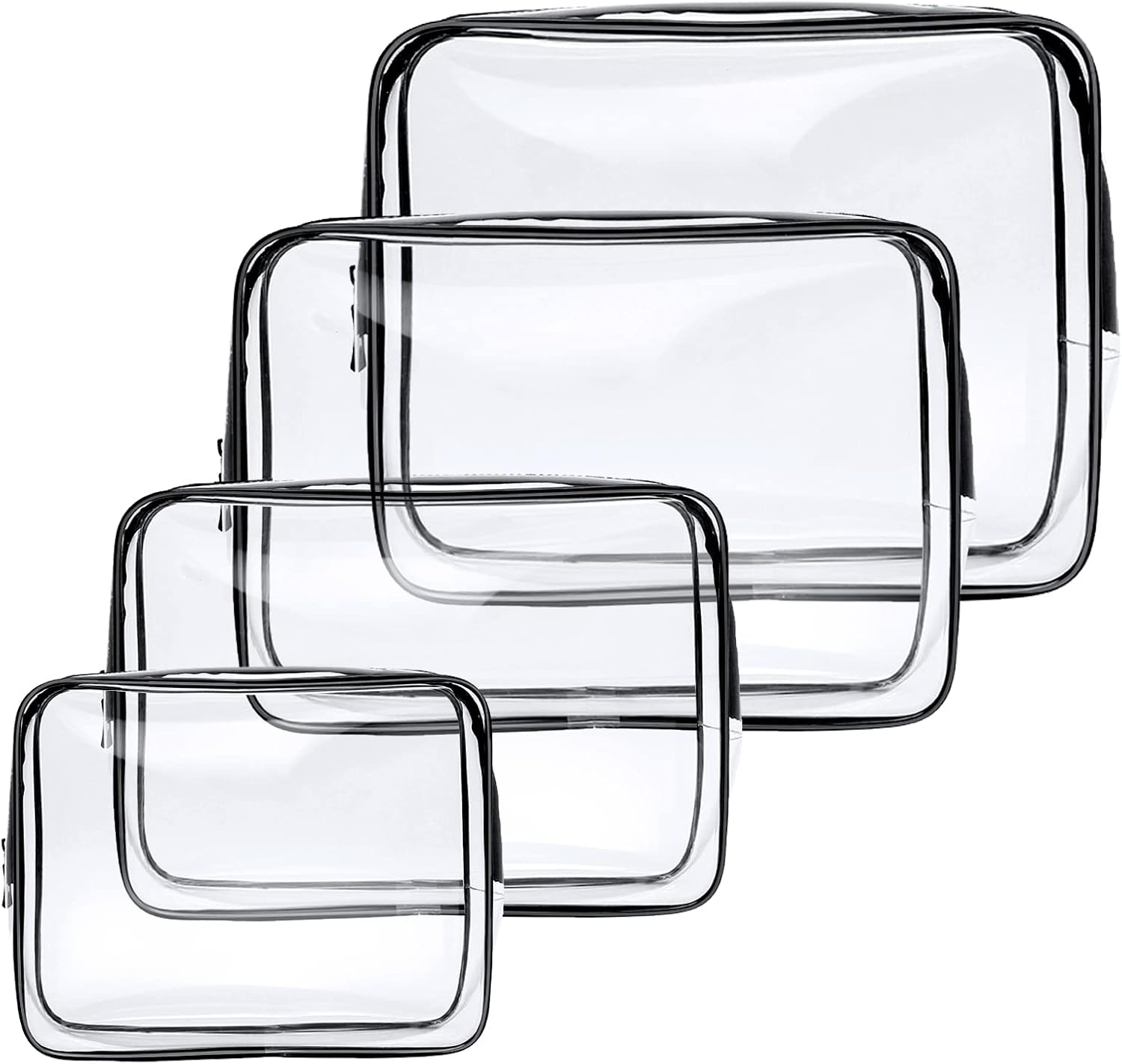 Aucuu 4-Pack Clear Wash & Makeup Bags TSA Approved Makeup Bags, PVC Waterproof Travel Wash Bags for Family, Men, Women (Largea, Medium, Small, Minimum)