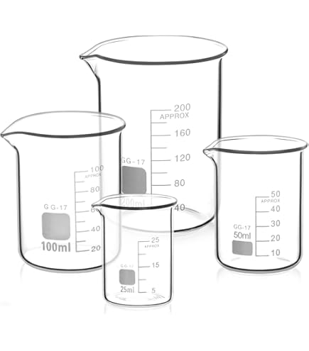 Set 5 Becher Graduati Kenzium - 50, 100, 250, 500, 1000 Ml In Plastica, Per Laboratorio E Cucina