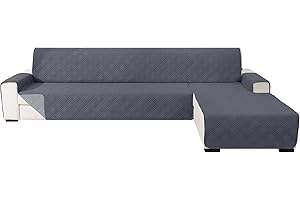Ystyle Funda Sofa Chaise Long 2 Plazas Reversible, Universal Cubre Sofa L, Funda De Sofa Chaise Longue Izquierdo/Derecho, Protector Sofa Antiarañazos Lavable (210cm, Gris Oscuro + Gris Claro)