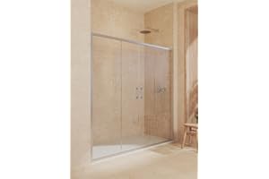 SOULBATH Mampara de ducha frontal 2 correderas + 2 fijos, con perfil inferior, Fácil instalación EasySet® Vidrio de seguridad 6mm antical, 190 a 195cm ancho adaptable x 195cm alto, Plata brillo