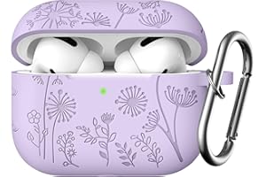 Easuny Etui z grawerunkiem kwiatowym kompatybilne z AirPods Pro 2 2022, silikonowe etui ochronne do Apple AirPods Pro 2. / 1. generacji, odporne na wstrząsy etui z karabińczykiem [widoczna przednia