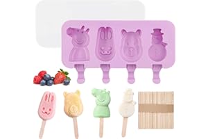 HUAHUANGHUI Eisformen Eis Am Stiel Silikon+50 Eisstiele Holz, Eisformen Kinder, Popsicle Formen mit Deckel, Stieleisformen DIY für Kinder