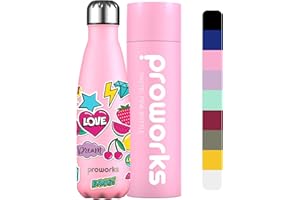 Proworks Botellas de Agua Deportiva de Acero Inoxidable | Cantimplora Termo con Doble Aislamiento para 12 Horas de Bebida Caliente y 24 horas de Bebida Fría - 750ml Rosa Pastel - Vibraciones de verano