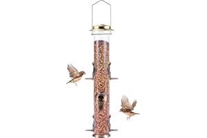MIXXIDEA Vogelfutterspender aus Metallrohr für den Außenbereich, zum Aufhängen, für Wildvögel, 6 Anschlüsse, hängende Vogelfutterstation, zieht Vögel im Garten, Balkon an (Bronze)