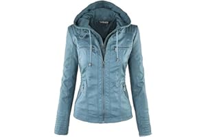Newbestyle Veste Cuir Femme Fermeture Éclair Manteau à Capuche Court Veste