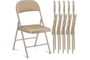 ABSEAD Klappstuhl mit Kissen - Gepolsterte Klappstühle 6er-Set, schwarze Klappstühle aus Metall mit gepolsterten Sitzen für Veranstaltungen, Büros, Hochzeitsfeiern, 150 kg Tragkraft (Hellbraun, 6er-Set)