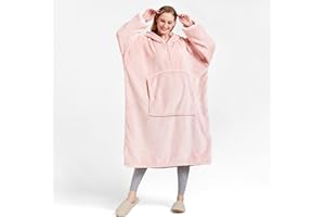 ‎CASOFU CASOFU Decke mit Ärmeln und Kapuze Hoodie Decke Damen Herren XXL Rosa Kuscheldecke mit Ärmeln Lang Deckenpullover Decke zum Anziehen Erwachsene Tragbare Decke Wearable Blanket mit Tasche Reissverscluß