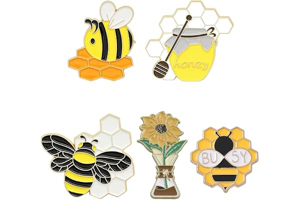 SUNNYCLUE 1 Boîte 5 PCS 5 Styles Alliage Émail Abeille Épingle Or Fleur Émail Épingles Abeille Dessin Animé Bijoux Badges Broches Épingles pour Enfants Femmes Sac à Dos Chemises Sacs en Jean Vestes