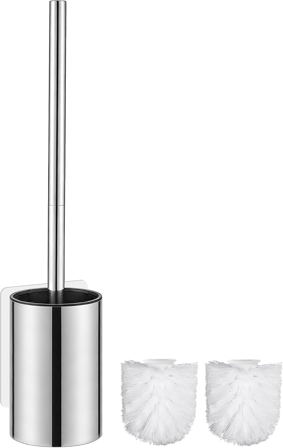 ASKLUND Escobillas de Baño Escobillero WC de Acero Inoxidable con 2 Cabezales,Montaje en Pared/en Suelo, Plata