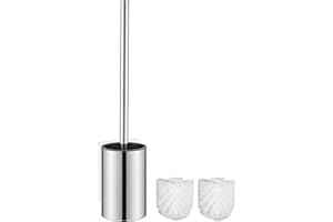 ASKLUND Escobillas de Baño Escobillero WC de Acero Inoxidable con 2 Cabezales,Montaje en Pared/en Suelo, Plata