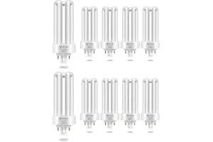 TobeBright 26W 4 Pin Bombilla Fluorescente Compacta Gx24Q-3 Base, Blanco Cálido 2700K 4 Pin Triple Tubo CFL PLT-26W 827 Bombilla CFL Enchufable Ahorro de Energía para Oficina Salón Cocina, Pack de 10