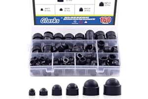 Glarks 160Pcs Black Bolt Covers Screw Caps Assortment Kit, M4 M5 M6 M8 M10 M12 Nylon Acorn Dome Protection Caps for Protecting Hexagon shaped Screws Bolts (Black)