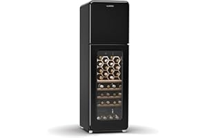 Klarstein Shirley Weinkühlschrank Mit Gefrierfach - 63 Flaschen, Zwei Zonen, –10 bis 18 °C, Freistehend, LED-Beleuchtung, Retro-Design, Hybrid-Regale, Chrom