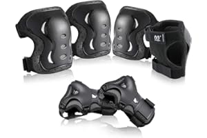 SPFASZEIV Ginocchiere Kit per Bambini Adulto,Protezioni 6 in 1 con Protezioni per Polsi al Gomito Regolabili Bambini per Pattinaggio Pattinaggio Skateboard Scooter Ciclismo