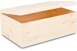 PINUS WOODEN ITEMS PRODUCTION PINUS - Drewniane pudełko z pokrywką, 60x40x23 cm, drewniane pudełko z pokrywką na zawiasach, drewniana skrzynia na skarby, pudełko bez uchwytów, pudełko do przechowywania, sosna