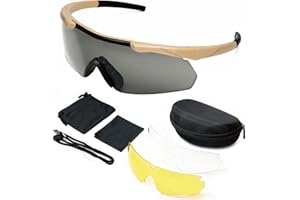 SPOSUNE Outdoor Tactical Glasses with 3 Interchangeable Lenses, High Impact resistance Shooting Glasses , Unisex Safety Eyewear - Anti fog UV400 Eye Protection Sunglasses for Hunting Cycling Driving Compact