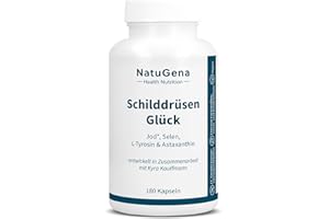 ‎NATUGENA NatuGena SchilddrüsenGlück, 250 μg Jod & 100 μg Selen, 250 mg L-Tyrosin & 1 mg Astaxanthin pro Kapsel, 180 Kapseln (6 Monats Packung)