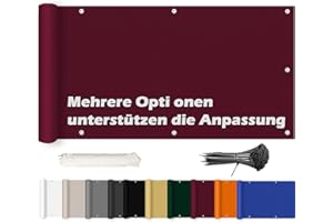 ROBAG Sichtschutz für Balkon 80x550cm, Balkon Verkleidung, Wind- und UV-Schutz, mit Ösen, Nylon Kabelbinder und Kordel Deko für Balkongeländer, Terrasse & Garten - Weinrot