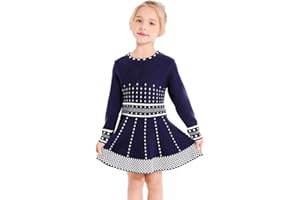 SMILING PINKER Girls Sweater Dress Argyle Knitted Winter Party Dress