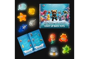 CalmGenix Set of 9 Light Up Toys for Kids, 9PCS LED Sensory Bath Toys with 9 Bonus Interactive Stories Included & Packed In a Box – Fun for Parents with Newborns & Toddlers