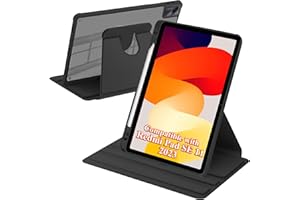 A-BEAUTY Custodia Rotante Compatibile con Xiaomi Redmi Pad SE 11 Pollici 2023, con Portapenne, Antiurto Trasparente Cover, Auto Svegliati/Sonno, Nero