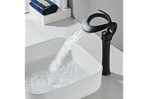 SJQKA Robinet Lavabo Noir Haut Cascade Bec Haut Mitigeur Lavabo Noir Cascade Haut Robinetterie Salle de Bain Noir Cascade Mitigeur Salle de Bain,Noir,Haut