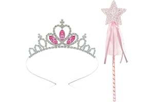 COSYSPARKS Tiara Corona de Cristal, princesa varita mágica, hada de la Corona de cristal infantil, vestida con joyas para el cabello, accesorios para el cabello regalo de cumpleaños tiara niña 3-12 años