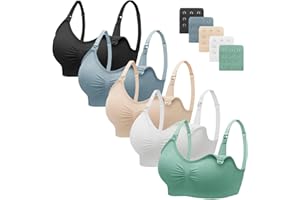 HBselect 5 Pcs Maternity Nursing Bra Seamless Nursing Bra with Extra Bra Extenders Breastfeeding and Sleeping Non-Wired for Women
