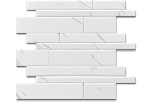 BeNice White Marble Metro Stick on Tiles,Self Adhesive Subway Tiles Mosaic Bathroom Tiles Stickers(White,5PCS)