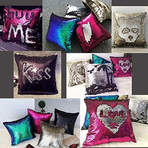 Nibesser Kissenbezüge Glitzer Pailletten Kissenbezug Startseite Schlafzimmer Sofakissen Kissenabdeckung 40 × 40 CM (Silber und Weiß) - 5