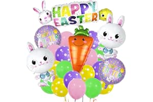 CLOVERCY 22Pcs Easter Balloons, Large Easter Bunny Foil Balloons Easter Party Decorations Kids Yellow Carrot Chick Balloons Spring Party Decorations