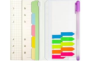 ZHENLE A6 Papier Nachfüllpapier Set, 6 Löcher Nachfüllbare Notizpapier 90 Blätter, 5 Stücke Farbige Trennblätter, 200 Stücke Haftnotizen, 2 Stücke Umschlägbeutel für Notizbuch
