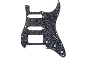 Musiclily Pro 11 Agujeros HSS Modern-Style Strat Pickguard Golpeador para Guitarra American/México Standard Stratocaster con Floyd Rose Puente Cut, 4 capas Black Pearl