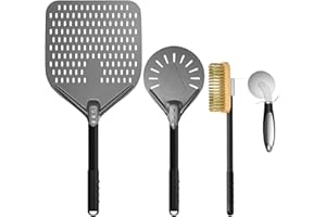 G.a HOMEFAVOR Pelle à Pizza Perforée de 30 cm – Pelle a Pizza Professionnelle de 23 cm avec Aluminium Anodisé Dur, Brosse à Pizza, Roue à Cutter à Pizza pour Intérieur et Extérieur