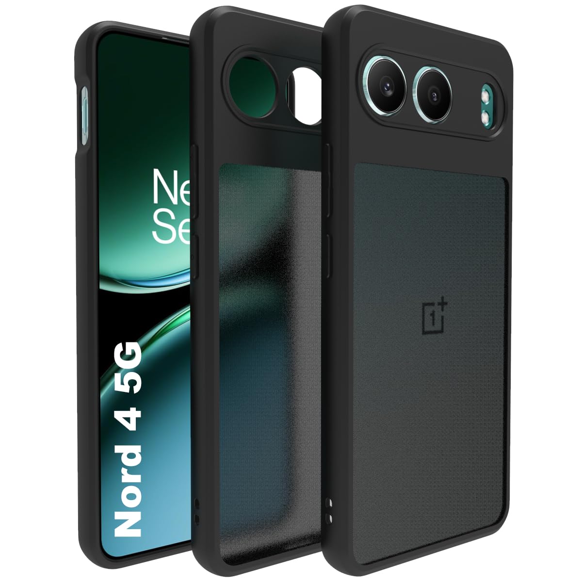 RIGGEAR Shockproof Sleek Hybrid Armor Back Cover Case Compatible with OnePlus Nord 4 5G (Smoke Black Matte PC + Black TPU Bumper)