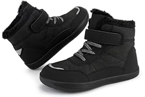 BOLUOBAO Barfussschuhe Kinder Winter Wasserdicht, Rutschfeste Plüschfütterung Wanderschuhe, Leicht Rutschfest Winterstiefel mit breiter Zehenbox, Wander Schneestiefel für Mädchen und Jungen