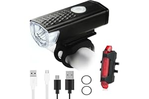 WFSRTGSS Rechargeable bicycle head and tail light set,Front Headlight and Rear tail light,IPX5 Waterproof, USB Rechargeable, 3 Modes, Headlight and Taillight Mountain Road Bicycle For Night Riding
